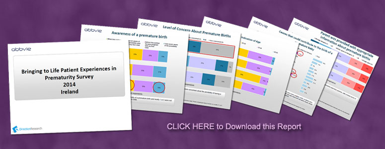 Collage image of pages from the 'Bringing to Life Patient Experiences in Prematurity Survey 2014 Ireland'. Clicking on this image will download the Survey in PDF format.